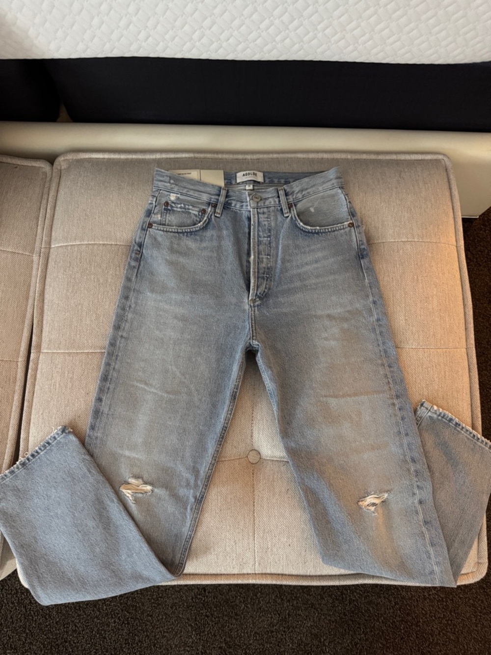 Agolde Light Gray Blue High-Rise Distressed Jeans 26